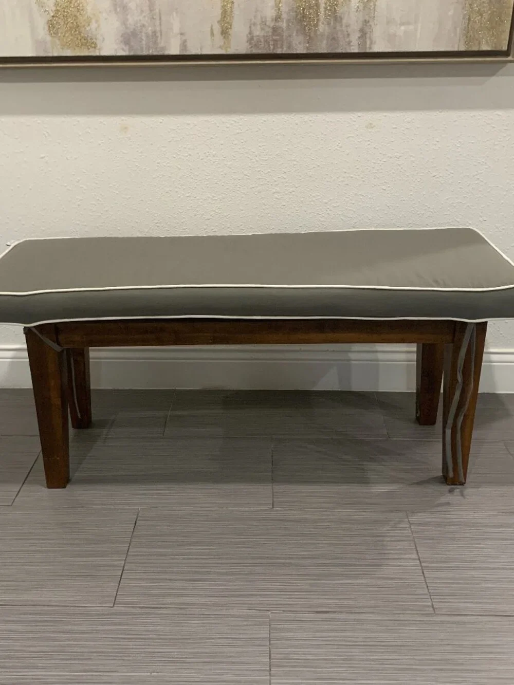 Nautica Home Gray Bench Cushion 46x17x2.5 Indoor Window Seat Pad with Ties EUC